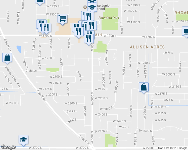map of restaurants, bars, coffee shops, grocery stores, and more near 2047 South 2000 West in Syracuse