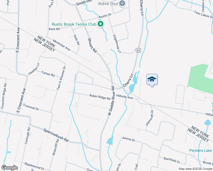 map of restaurants, bars, coffee shops, grocery stores, and more near 7 Cherry Lane in Upper Saddle River