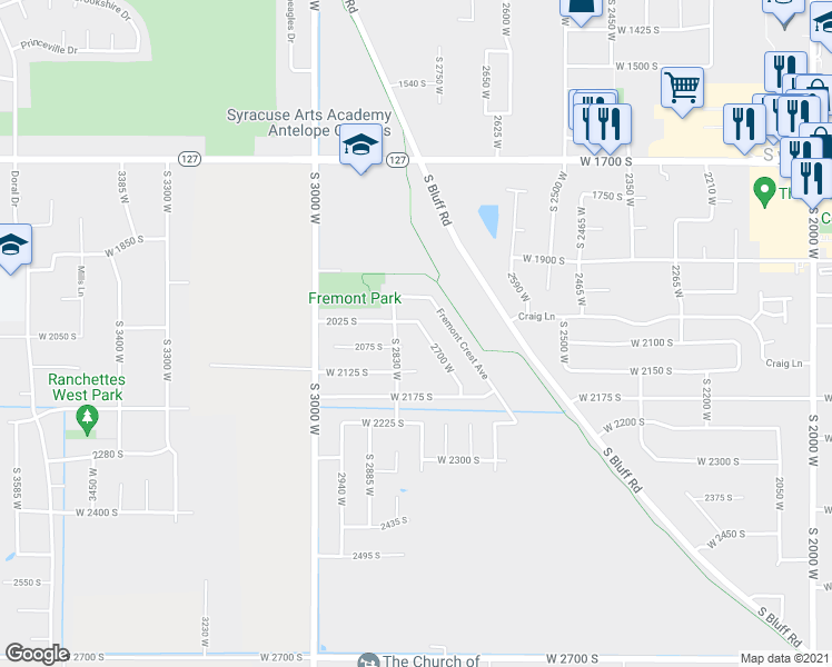 map of restaurants, bars, coffee shops, grocery stores, and more near 2815 2075 South in Syracuse