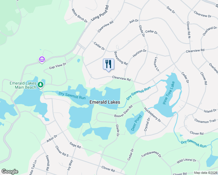 map of restaurants, bars, coffee shops, grocery stores, and more near 701-709 Clearview Court East in Long Pond