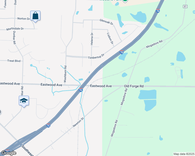 map of restaurants, bars, coffee shops, grocery stores, and more near 1247 Eastwood Avenue in Tallmadge