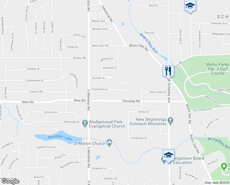 map of restaurants, bars, coffee shops, grocery stores, and more near 3305 Fremont Avenue in Youngstown
