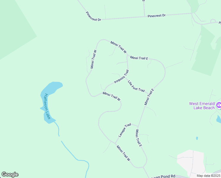 map of restaurants, bars, coffee shops, grocery stores, and more near 114 Iroquois Trail in Long Pond