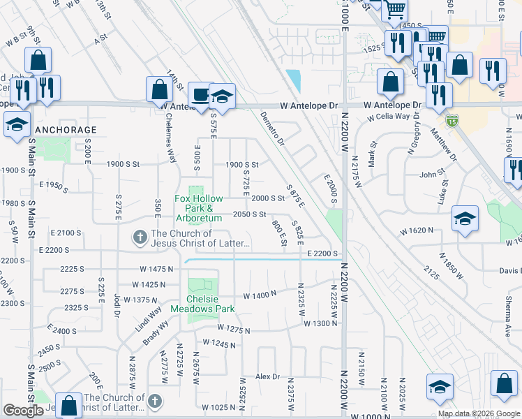 map of restaurants, bars, coffee shops, grocery stores, and more near 745 East 2000 South in Clearfield