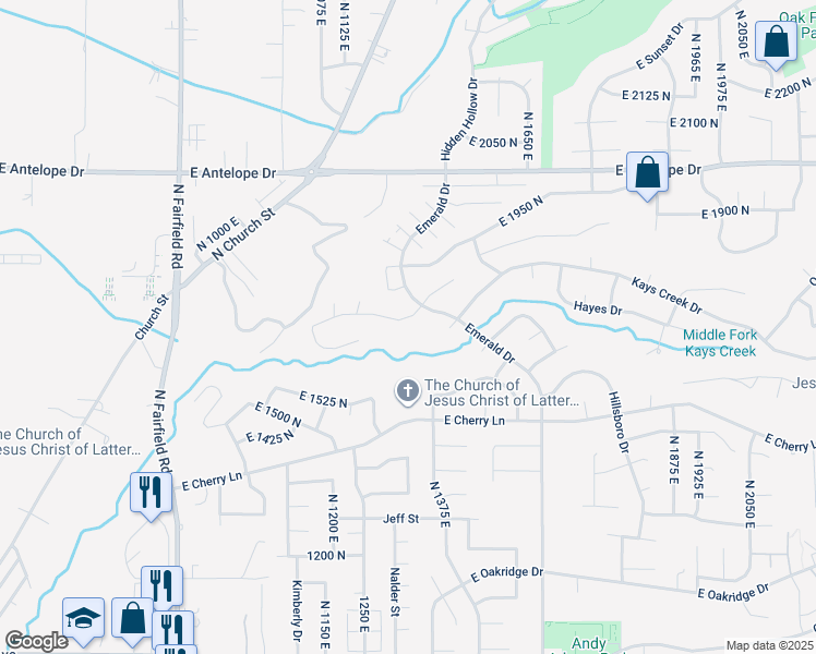 map of restaurants, bars, coffee shops, grocery stores, and more near 1340 East Hollyhock Way in Layton