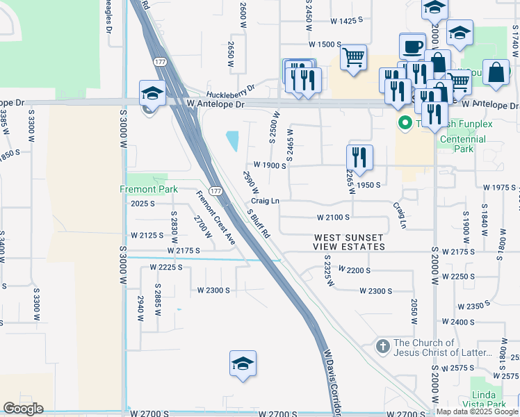 map of restaurants, bars, coffee shops, grocery stores, and more near 2568 Craig Lane in Syracuse
