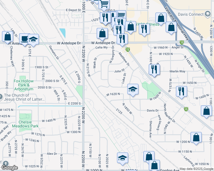 map of restaurants, bars, coffee shops, grocery stores, and more near 1982 Clyde Street in Layton