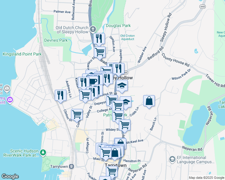 map of restaurants, bars, coffee shops, grocery stores, and more near in Sleepy Hollow