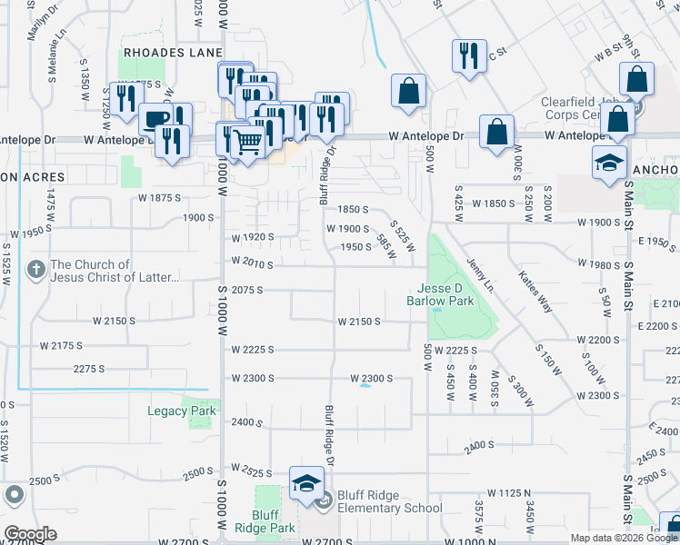map of restaurants, bars, coffee shops, grocery stores, and more near 711 West 2010 South in Syracuse