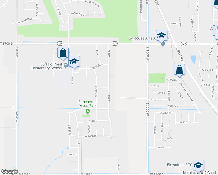 map of restaurants, bars, coffee shops, grocery stores, and more near 2049 South 3300 West in Syracuse