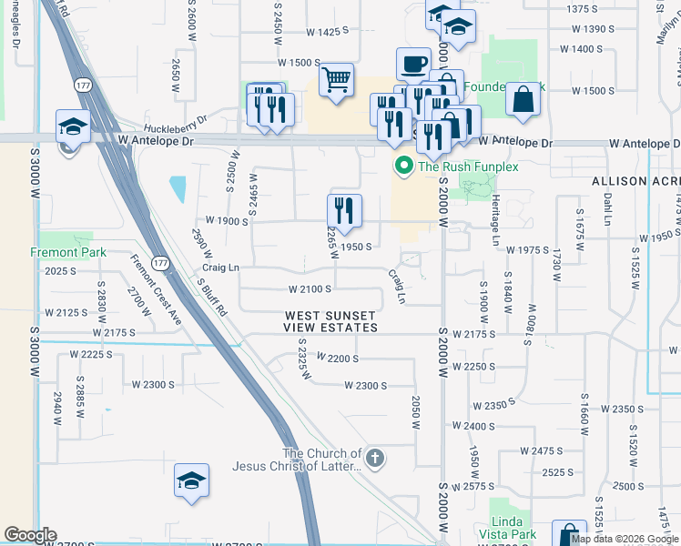 map of restaurants, bars, coffee shops, grocery stores, and more near 2249 Craig Lane in Syracuse