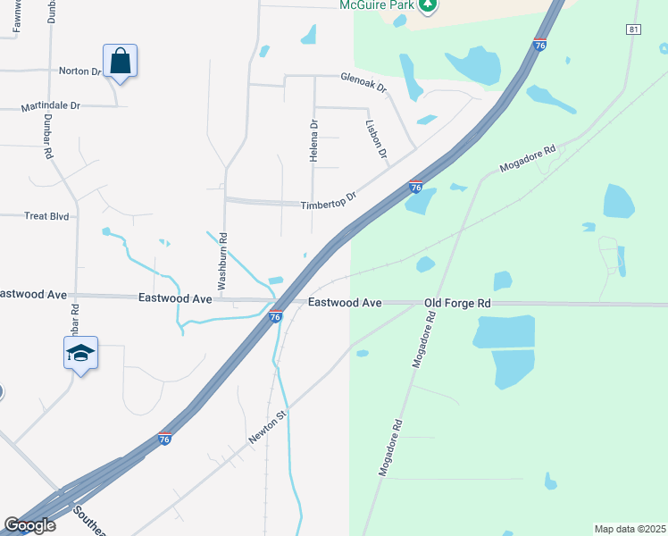 map of restaurants, bars, coffee shops, grocery stores, and more near 1247 Eastwood Avenue in Tallmadge