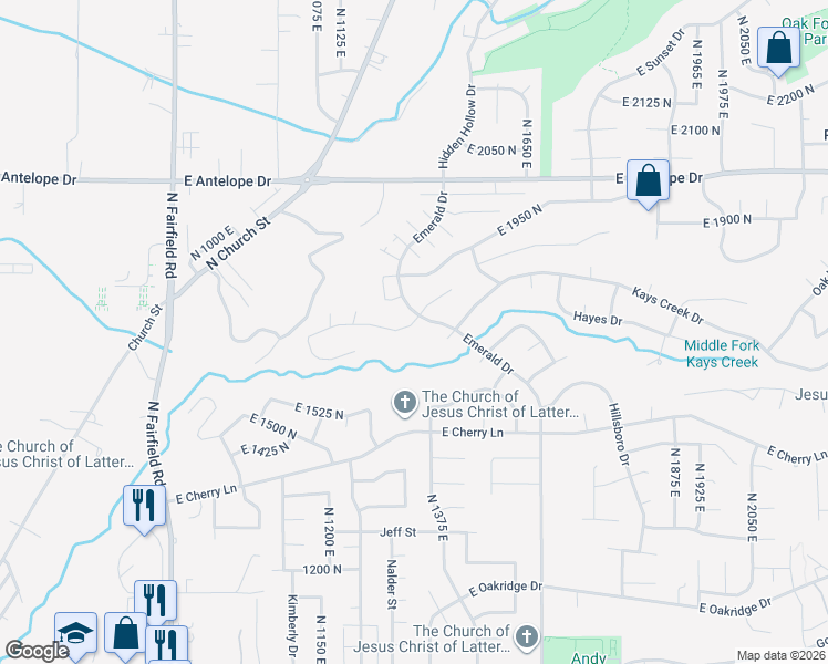 map of restaurants, bars, coffee shops, grocery stores, and more near 1354 East Hollyhock Way in Layton