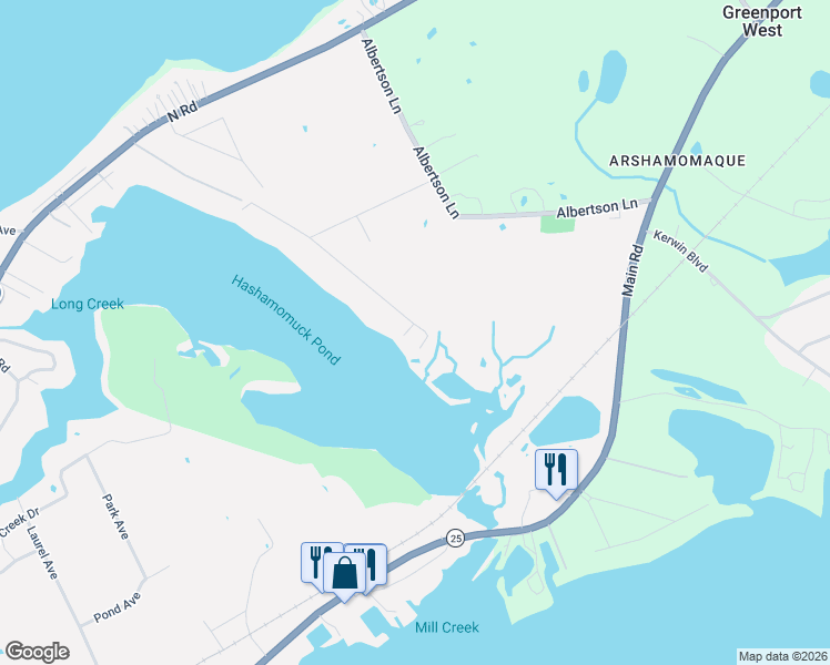 map of restaurants, bars, coffee shops, grocery stores, and more near 160 Bayview Avenue in Southold