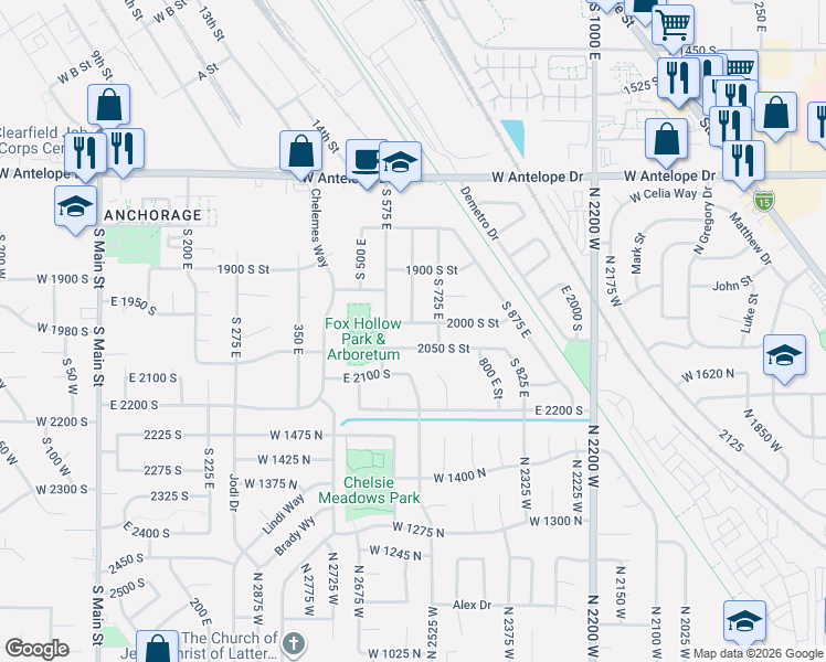 map of restaurants, bars, coffee shops, grocery stores, and more near 646 East 2000 South in Clearfield