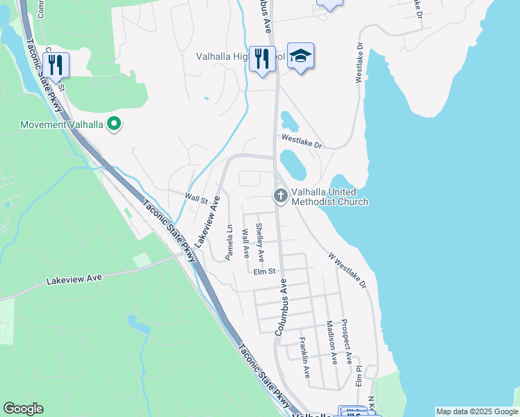 map of restaurants, bars, coffee shops, grocery stores, and more near 15 Locust Street in Valhalla