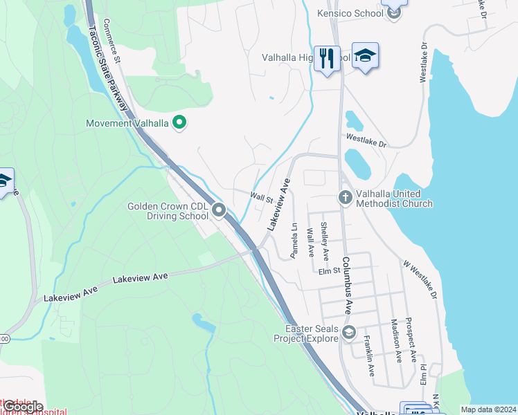 map of restaurants, bars, coffee shops, grocery stores, and more near 51 Leroy Avenue in Valhalla