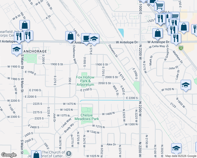 map of restaurants, bars, coffee shops, grocery stores, and more near 668 East 2000 South in Clearfield