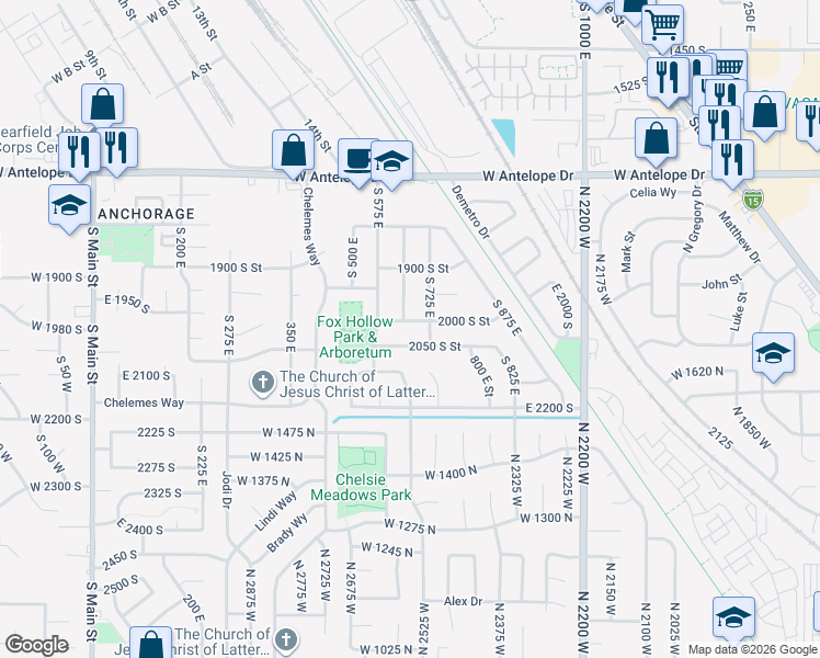 map of restaurants, bars, coffee shops, grocery stores, and more near 668 East 2000 South in Clearfield