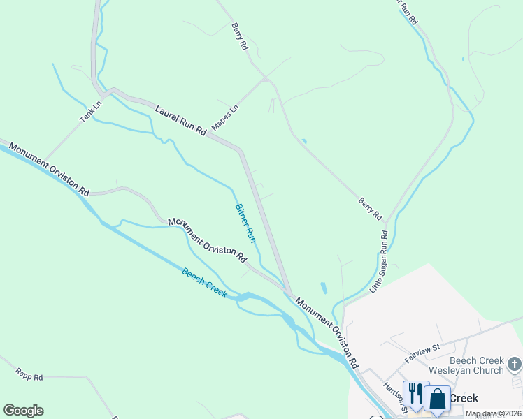map of restaurants, bars, coffee shops, grocery stores, and more near 154 Laurel Run Road in Beech Creek