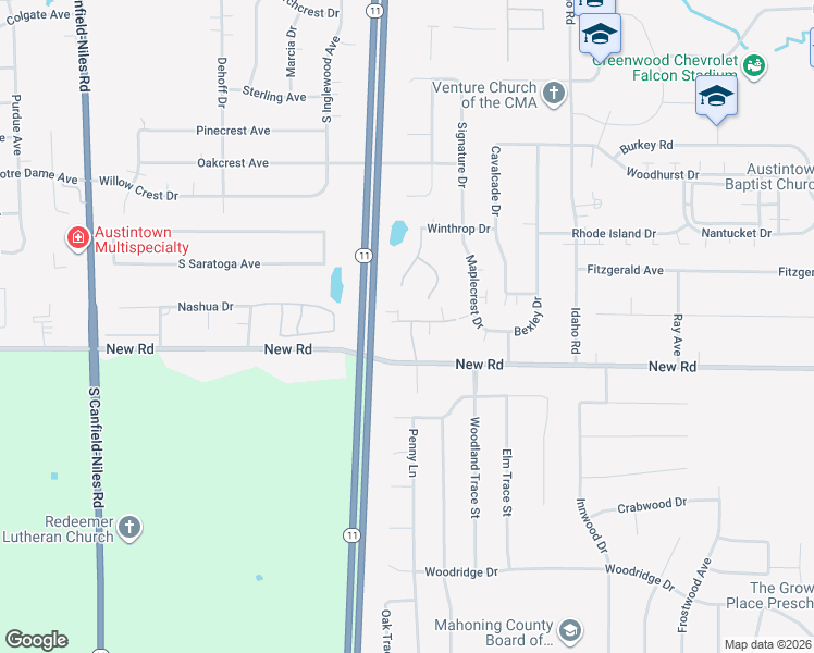 map of restaurants, bars, coffee shops, grocery stores, and more near 1663 Westhampton Drive in Youngstown