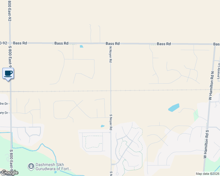 map of restaurants, bars, coffee shops, grocery stores, and more near 791 North Noyer Road in Fort Wayne