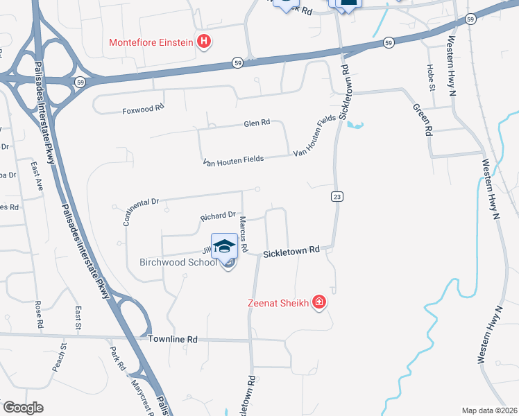 map of restaurants, bars, coffee shops, grocery stores, and more near 20 Wheeler Place West in West Nyack