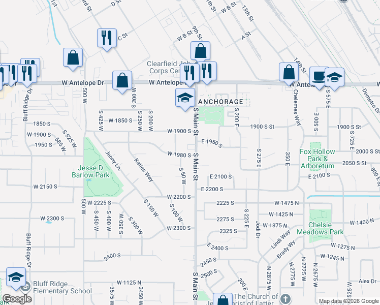 map of restaurants, bars, coffee shops, grocery stores, and more near 1961 South Main Street in Clearfield