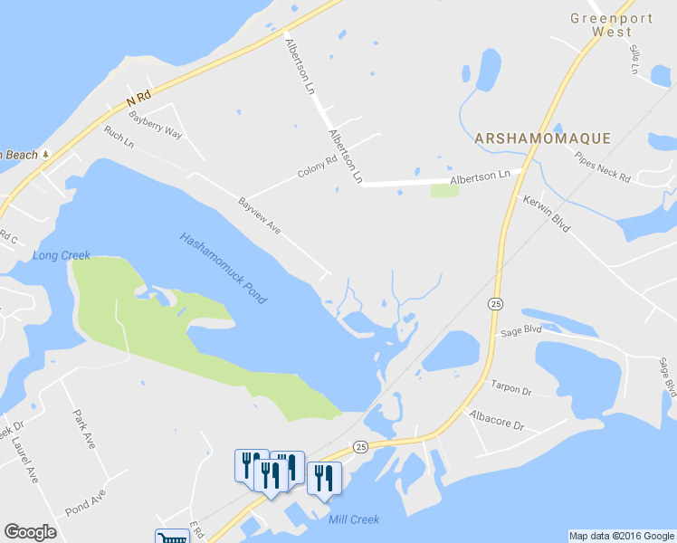 map of restaurants, bars, coffee shops, grocery stores, and more near 40 Bay View Avenue in Southold