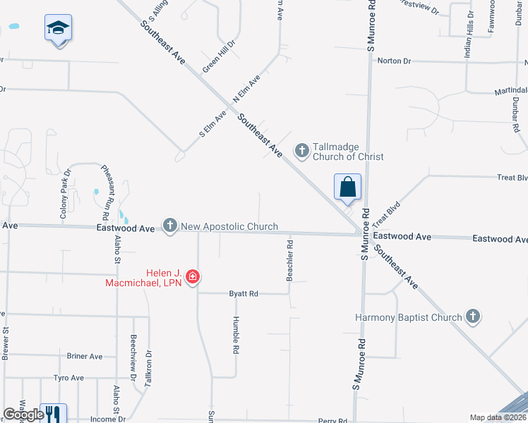 map of restaurants, bars, coffee shops, grocery stores, and more near 503 Eastwood Avenue in Tallmadge