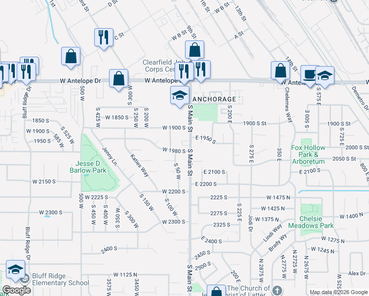 map of restaurants, bars, coffee shops, grocery stores, and more near 1961 South Main Street in Clearfield