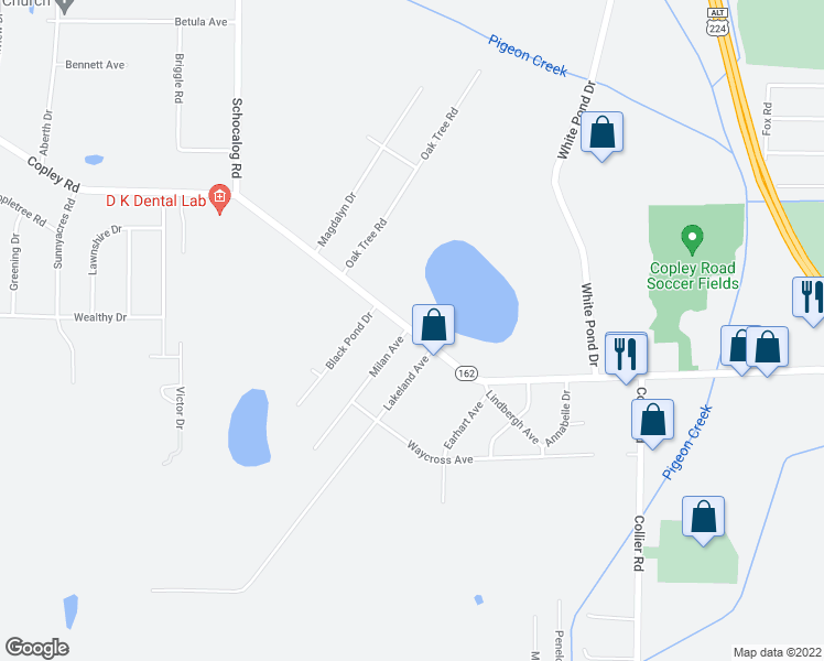 map of restaurants, bars, coffee shops, grocery stores, and more near 2131 Copley Road in Akron