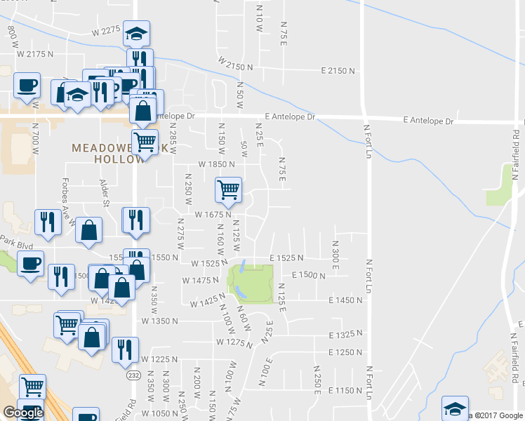 map of restaurants, bars, coffee shops, grocery stores, and more near 1691 North 25 East in Layton