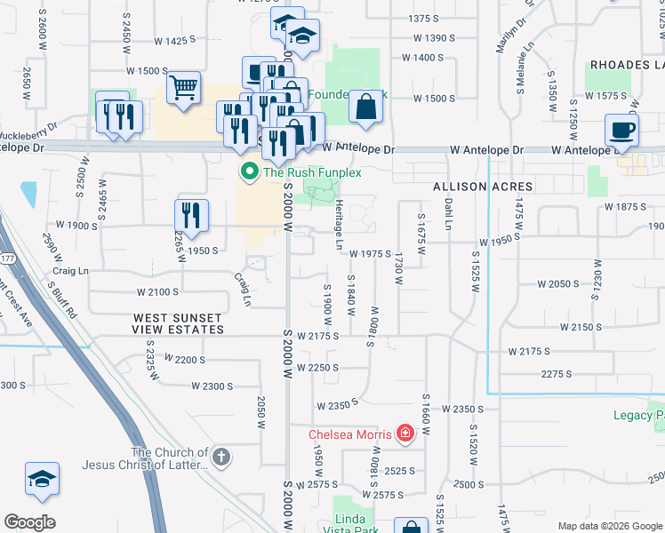 map of restaurants, bars, coffee shops, grocery stores, and more near 1997 South 1900 West in Syracuse