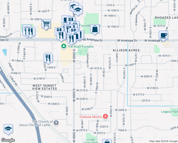 map of restaurants, bars, coffee shops, grocery stores, and more near 2002 South 1840 West in Syracuse
