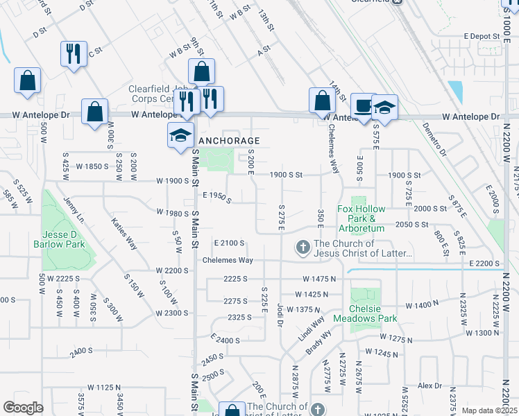 map of restaurants, bars, coffee shops, grocery stores, and more near 1959 South 200 East in Clearfield