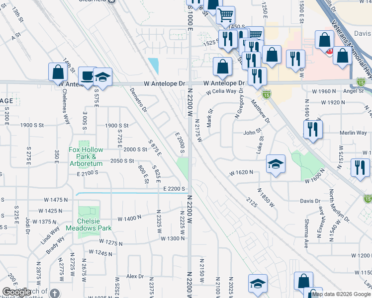 map of restaurants, bars, coffee shops, grocery stores, and more near 2057 James Circle in Clearfield
