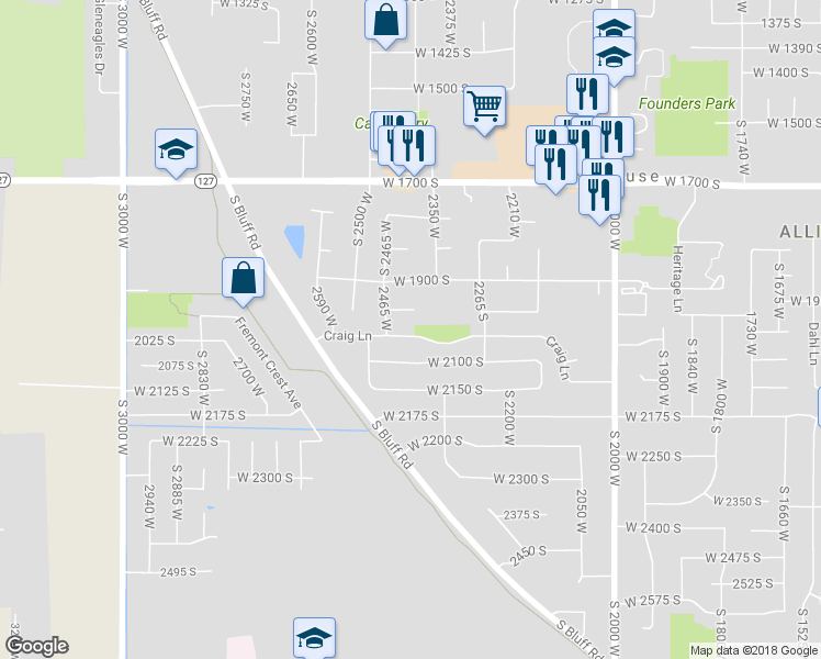map of restaurants, bars, coffee shops, grocery stores, and more near 2424 Craig Lane in Syracuse