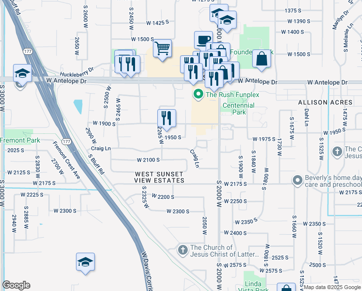 map of restaurants, bars, coffee shops, grocery stores, and more near 2170 Craig Lane in Syracuse