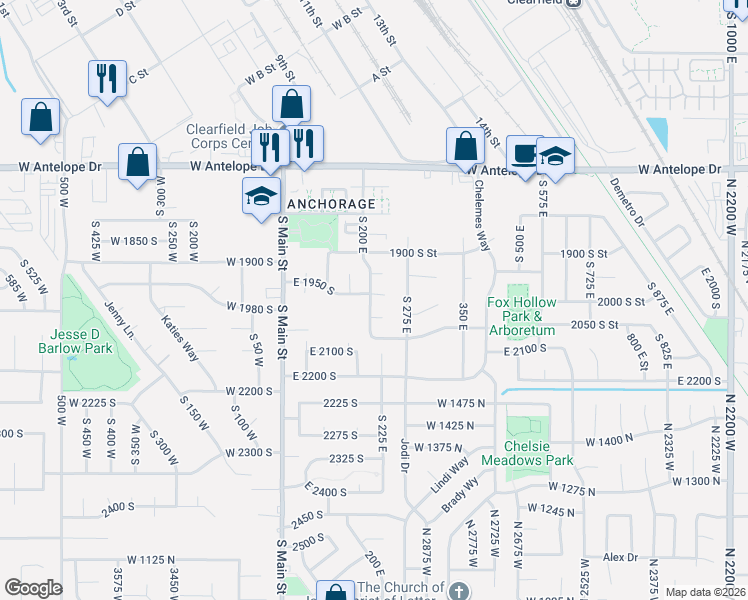 map of restaurants, bars, coffee shops, grocery stores, and more near 1959 South 200 East in Clearfield