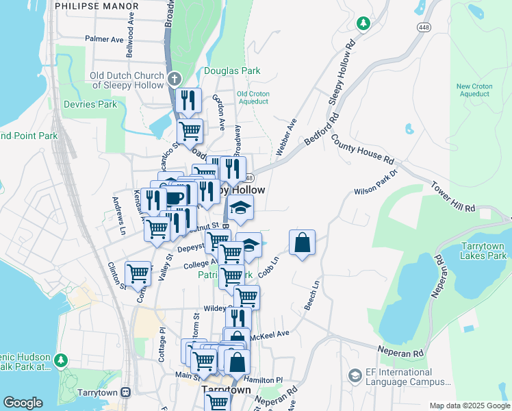 map of restaurants, bars, coffee shops, grocery stores, and more near 28 Hudson Terrace in Sleepy Hollow