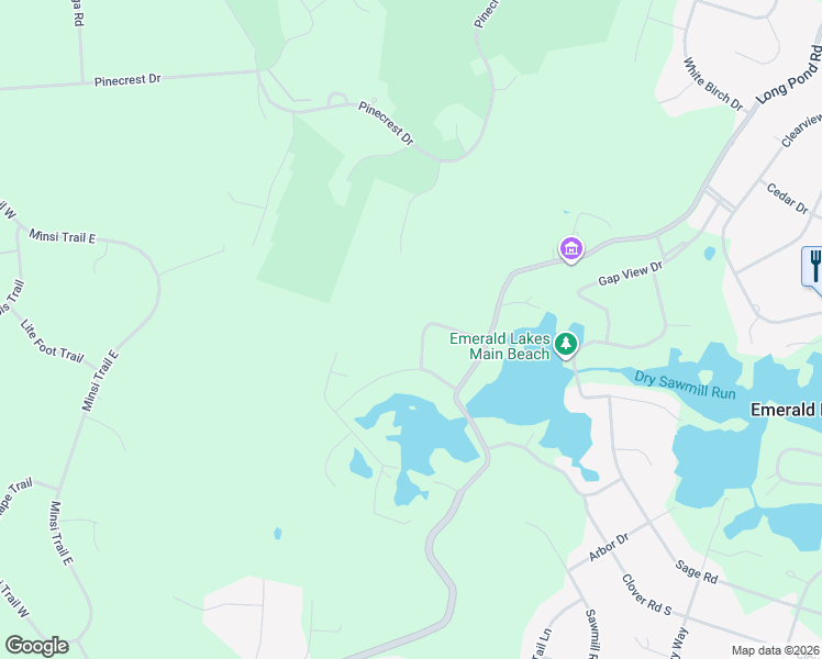 map of restaurants, bars, coffee shops, grocery stores, and more near 300-314 Hilltop Drive in Long Pond