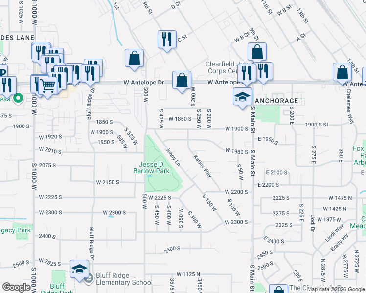 map of restaurants, bars, coffee shops, grocery stores, and more near 1987 Katies Way in Clearfield