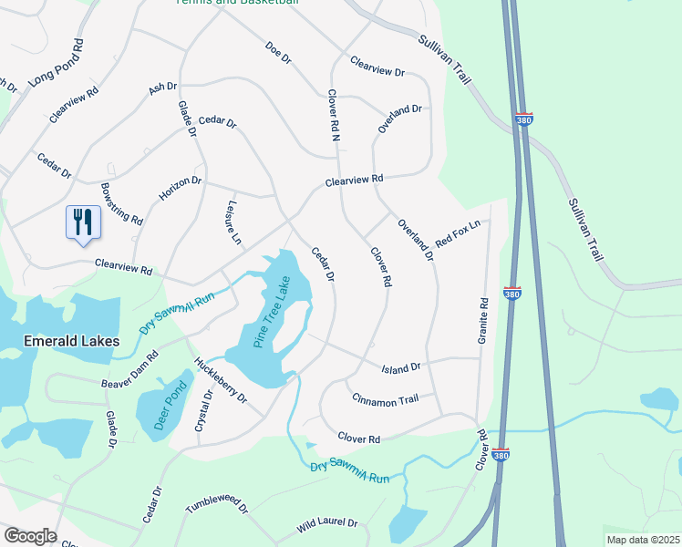 map of restaurants, bars, coffee shops, grocery stores, and more near 300 Cedar Drive in Long Pond