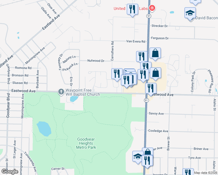 map of restaurants, bars, coffee shops, grocery stores, and more near 153 Northwood Lane in Tallmadge