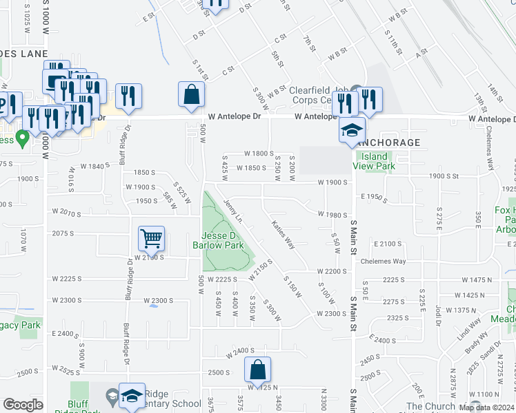 map of restaurants, bars, coffee shops, grocery stores, and more near 1987 Katies Way in Clearfield
