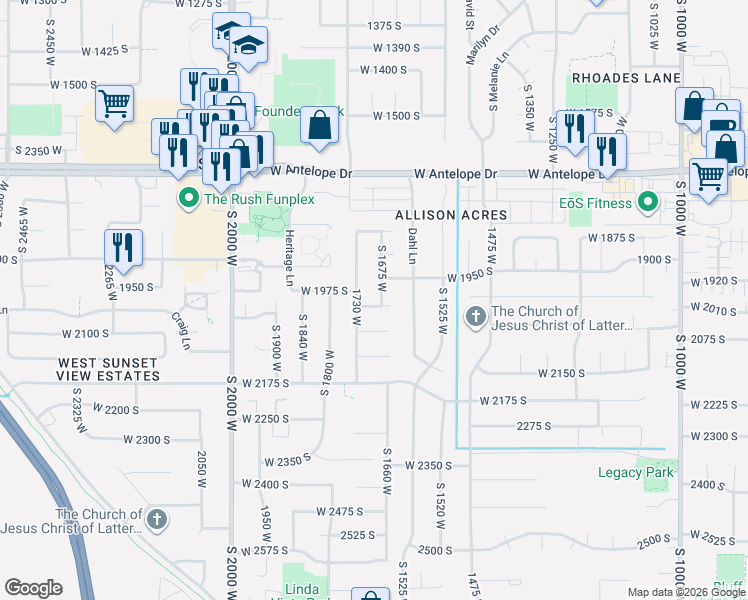 map of restaurants, bars, coffee shops, grocery stores, and more near 1996 South 1675 West in Syracuse