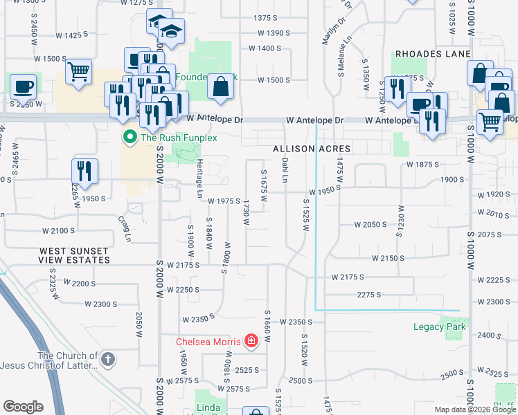 map of restaurants, bars, coffee shops, grocery stores, and more near 1996 South 1675 West in Syracuse