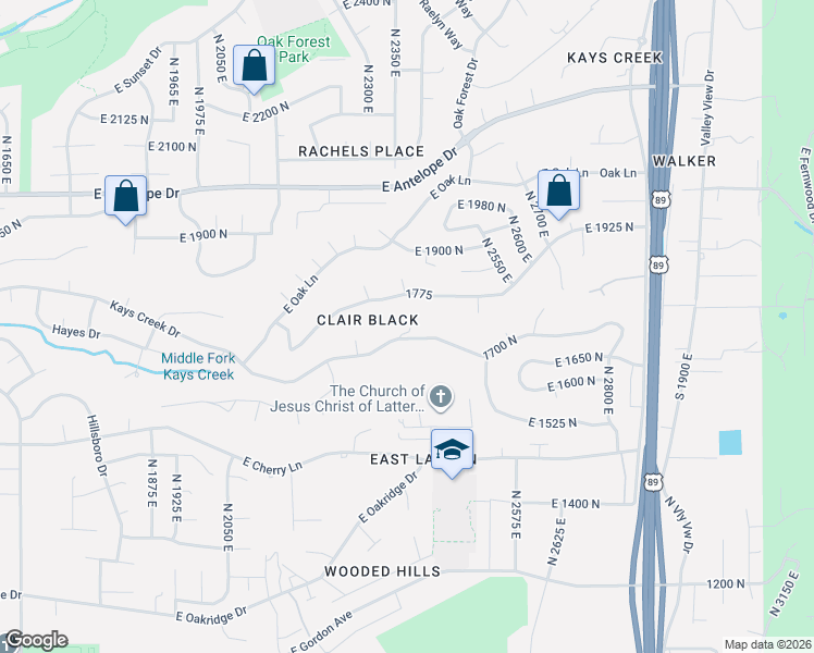 map of restaurants, bars, coffee shops, grocery stores, and more near 2369 Kays Creek Drive in Layton