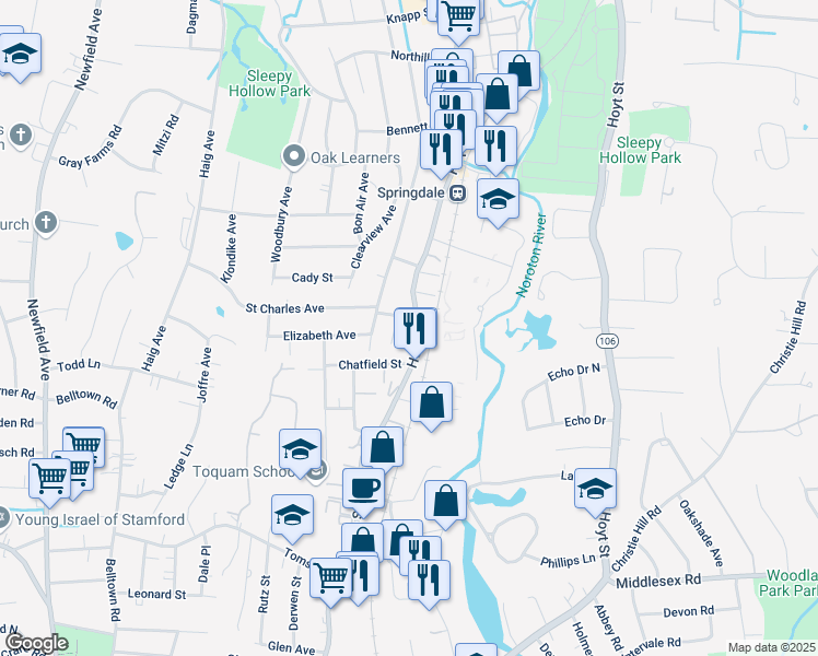 map of restaurants, bars, coffee shops, grocery stores, and more near 760 Hope Street in Stamford